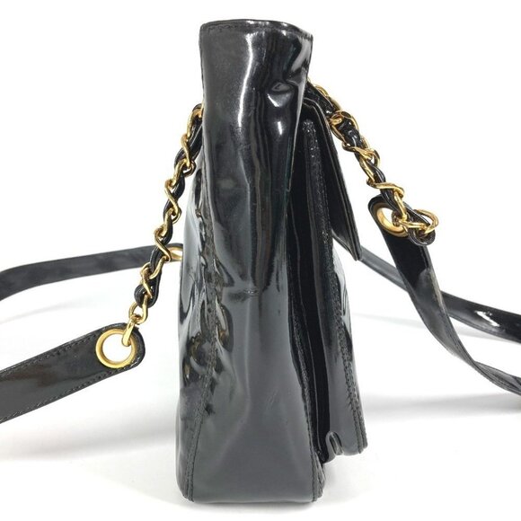 CHANEL A08036 CC CC Mark logo Tote Bag Chain Shoulder Bag enamel Black/Gold - Picture 8 of 16